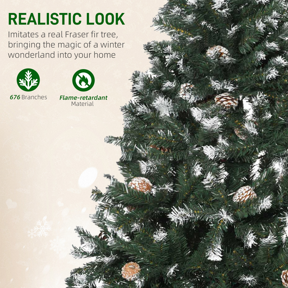 5ft Snow-Flocked Artificial Christmas Tree with Pine Cones, Auto-Open