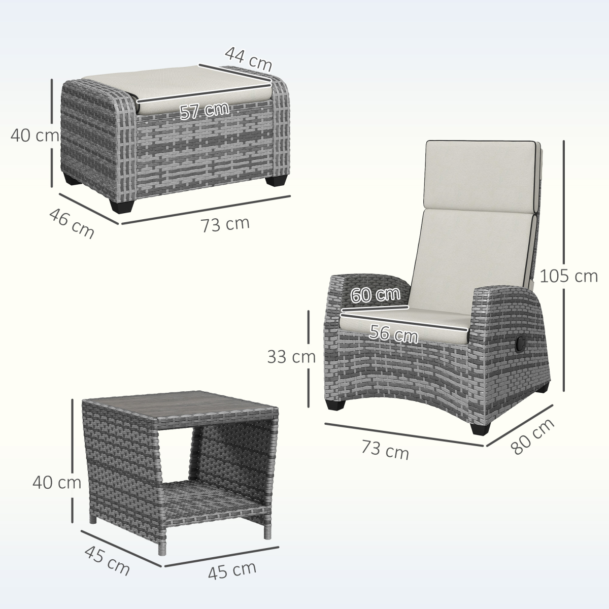 Elegant 5-Piece Grey Rattan Garden Set with Reclining Comfort