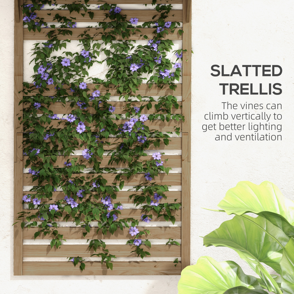 Wall-Mounted Plant Stand Set of 2 with Shelves & Slatted Trellis