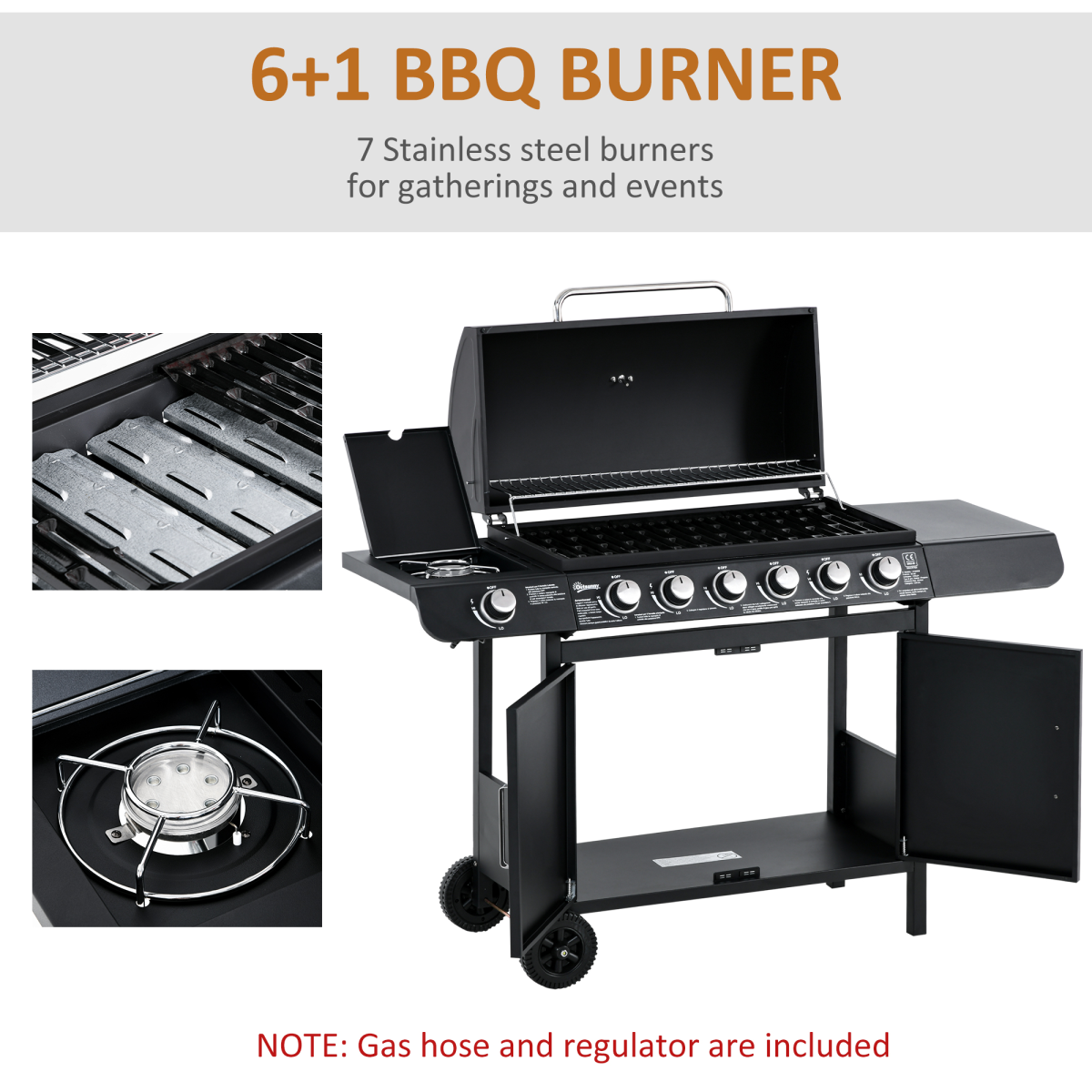 6+1 Burner Gas BBQ Grill with Wheels and Cabinet