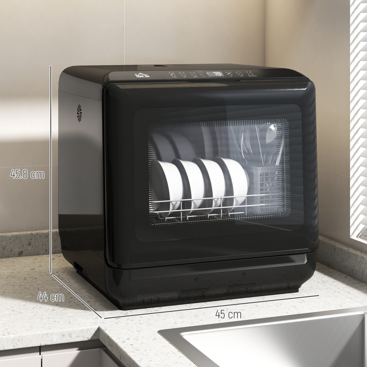 Compact Dishwasher: Dual Supply, 6 Programs, 70°C Sanitization
