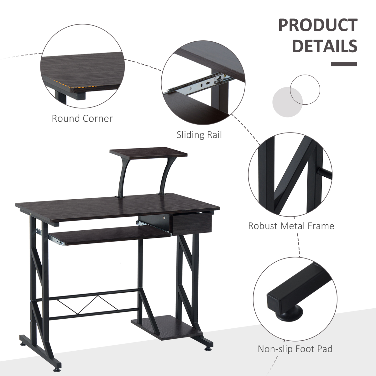 Compact & Stylish Home Office Desk with Sliding Tray, Storage & Stability