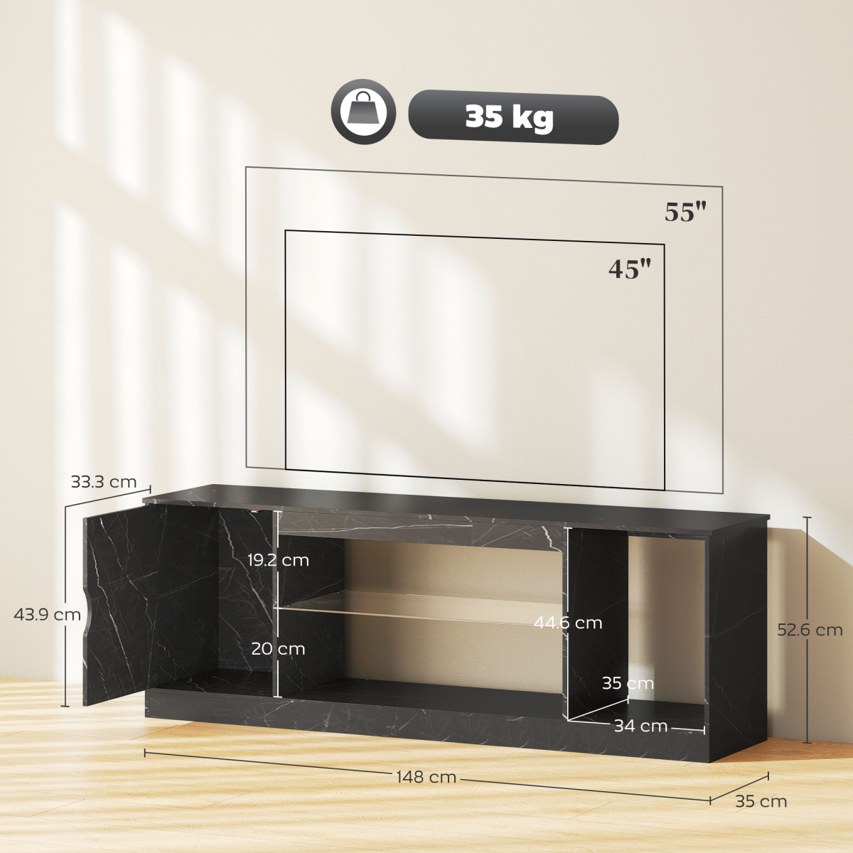 Chic Marble Effect TV Stand for 55" TVs - Stylish & Functional Design