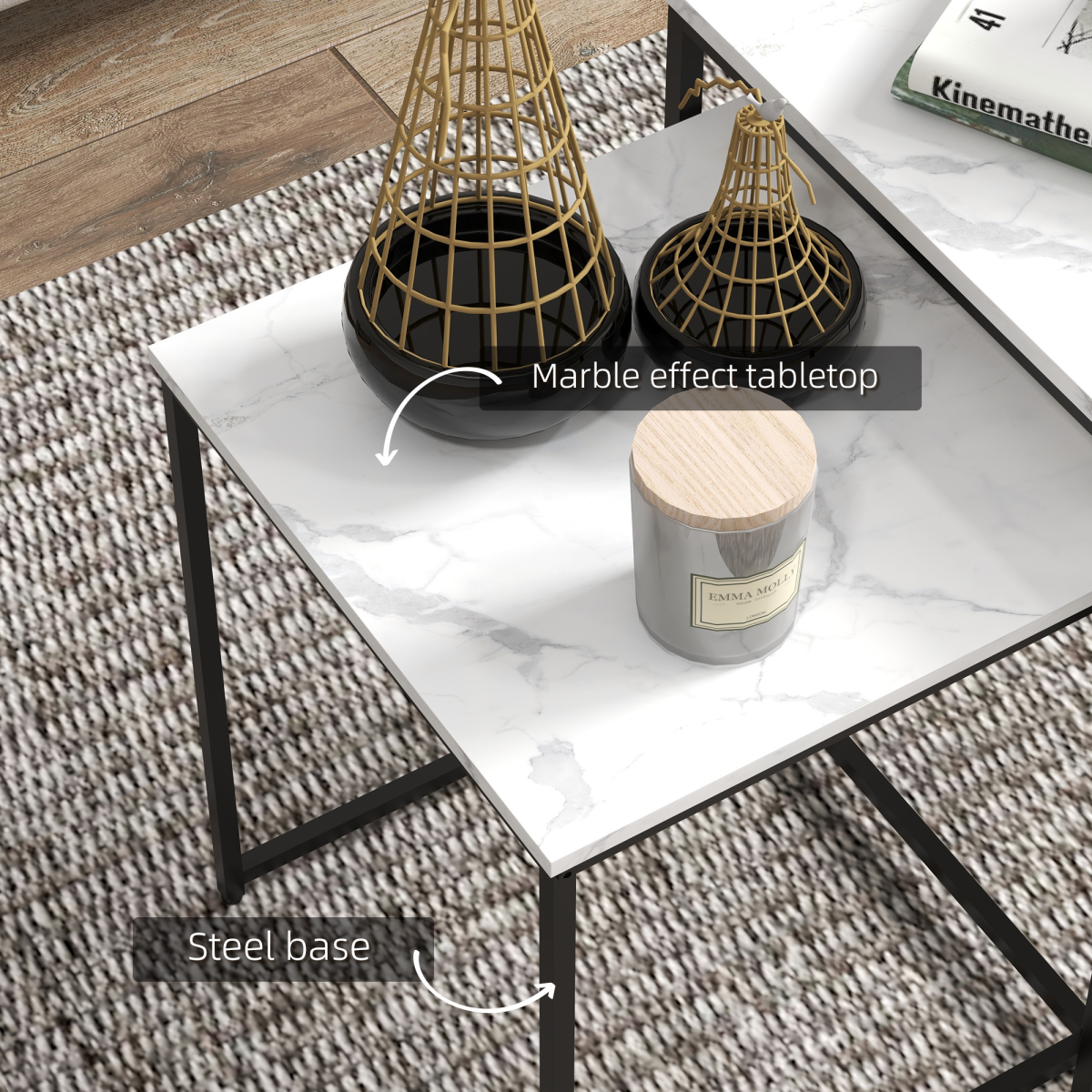 3-Piece Nesting Coffee Tables Set - White Marble Finish