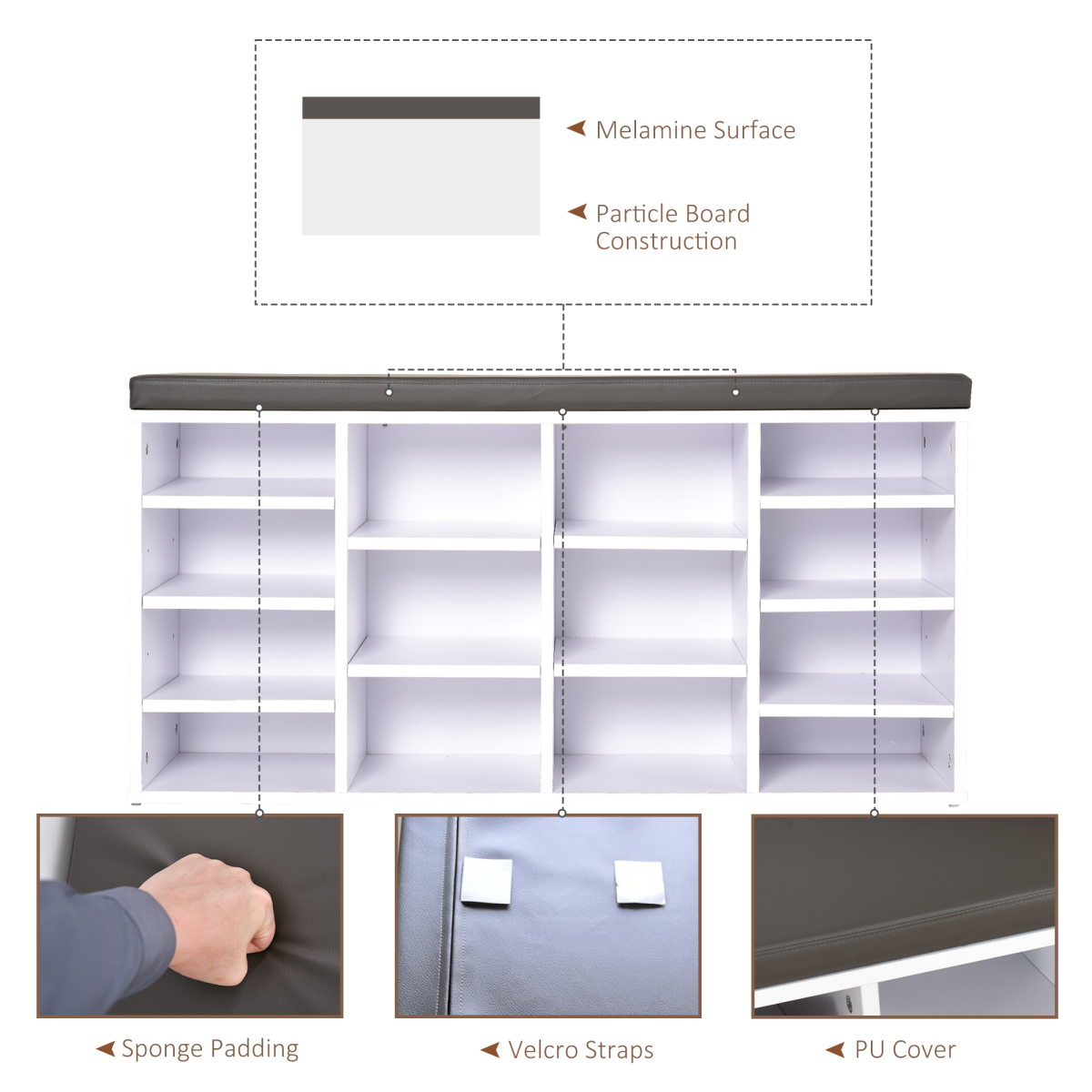 Stylish PU Leather 14-Compartment Shoe Storage Bench for Ultimate Organization