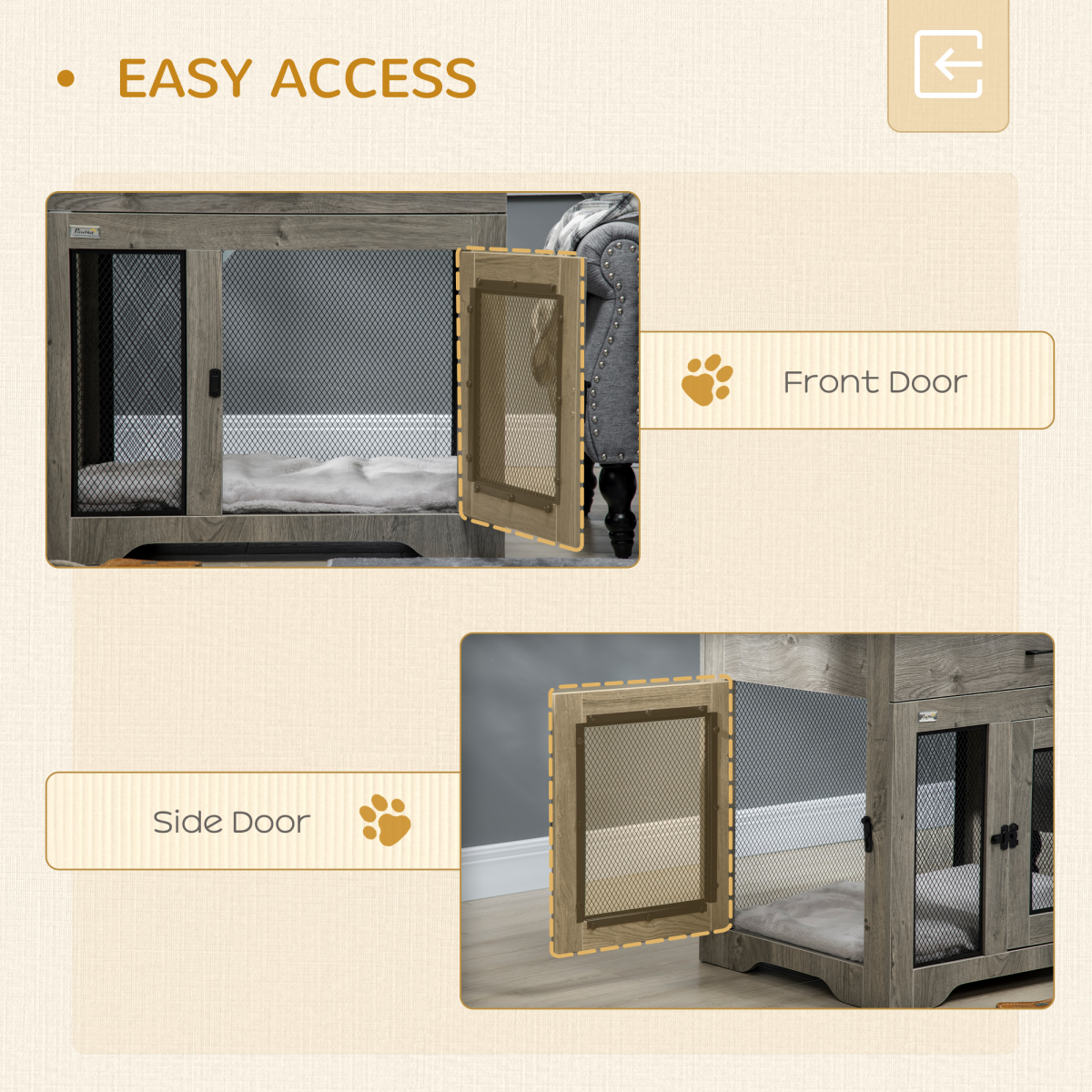 Double-Door Dog Kennel Furniture Crate for Medium Dogs - Indoor Grey