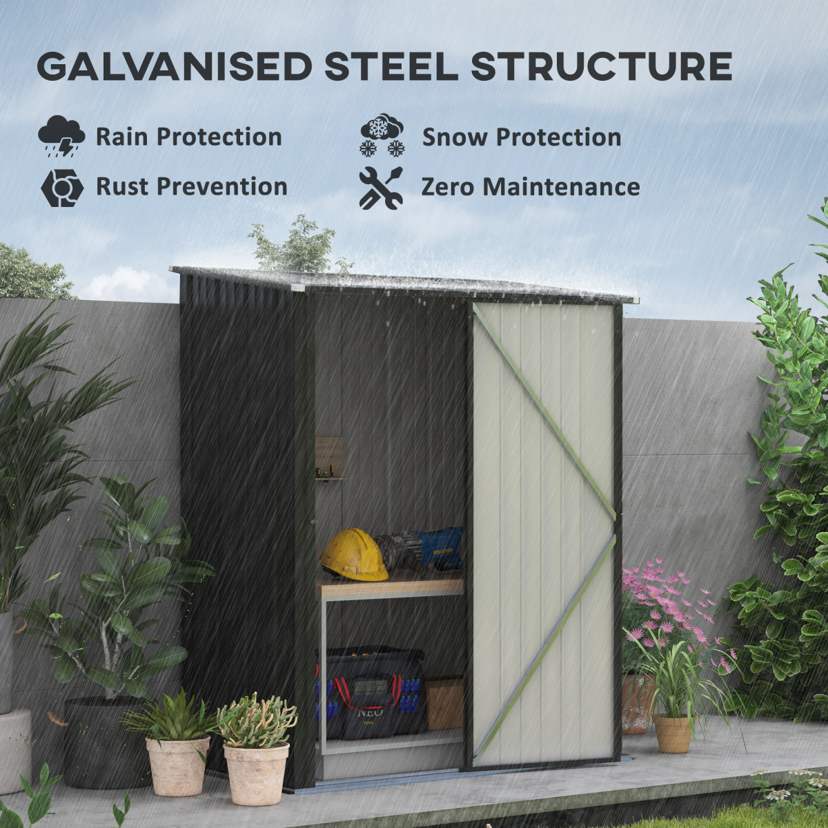Garden Shed Deluxe: Weatherproof Storage with Wide Double Doors