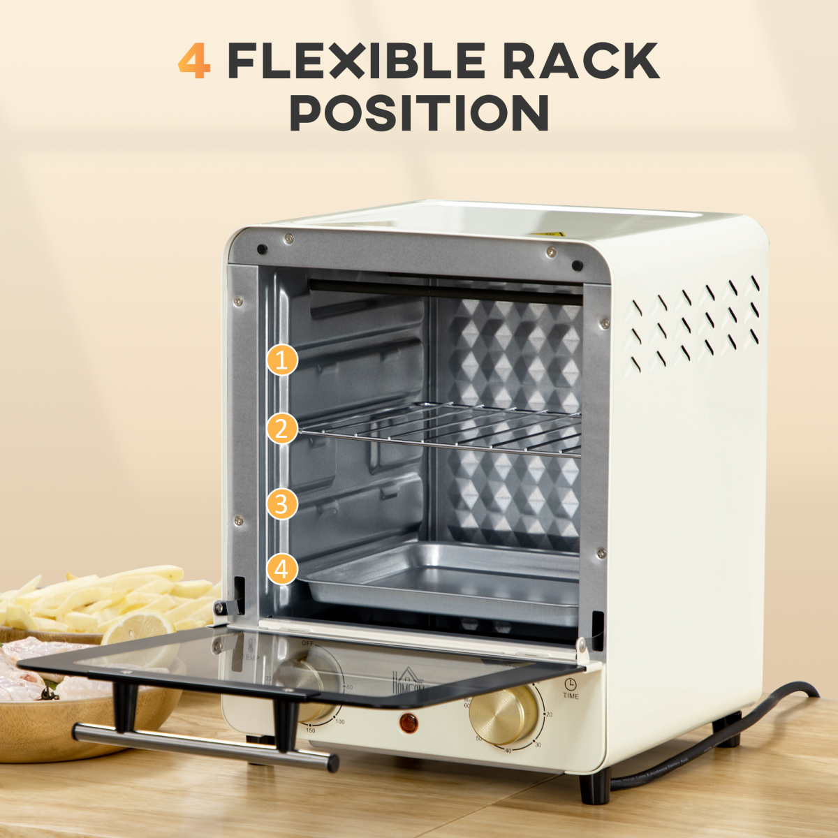 Retro Convection Mini Oven: Stylish Cream Toaster with Baking Tray