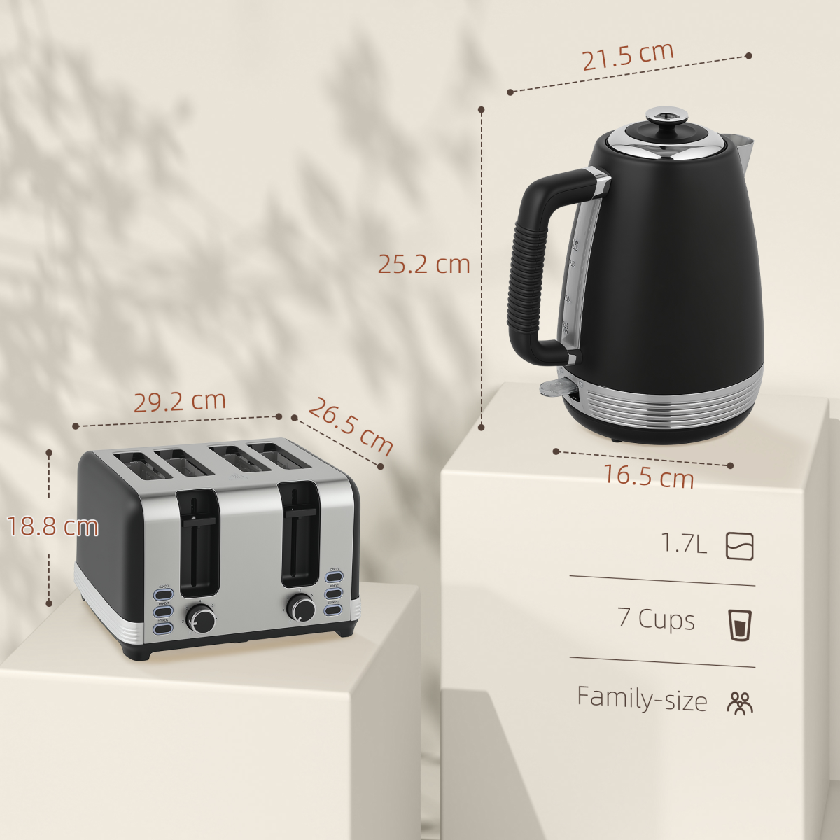 1.7L Quick Boil Kettle & 4-Slice Toaster Set - Black Breakfast Duo!