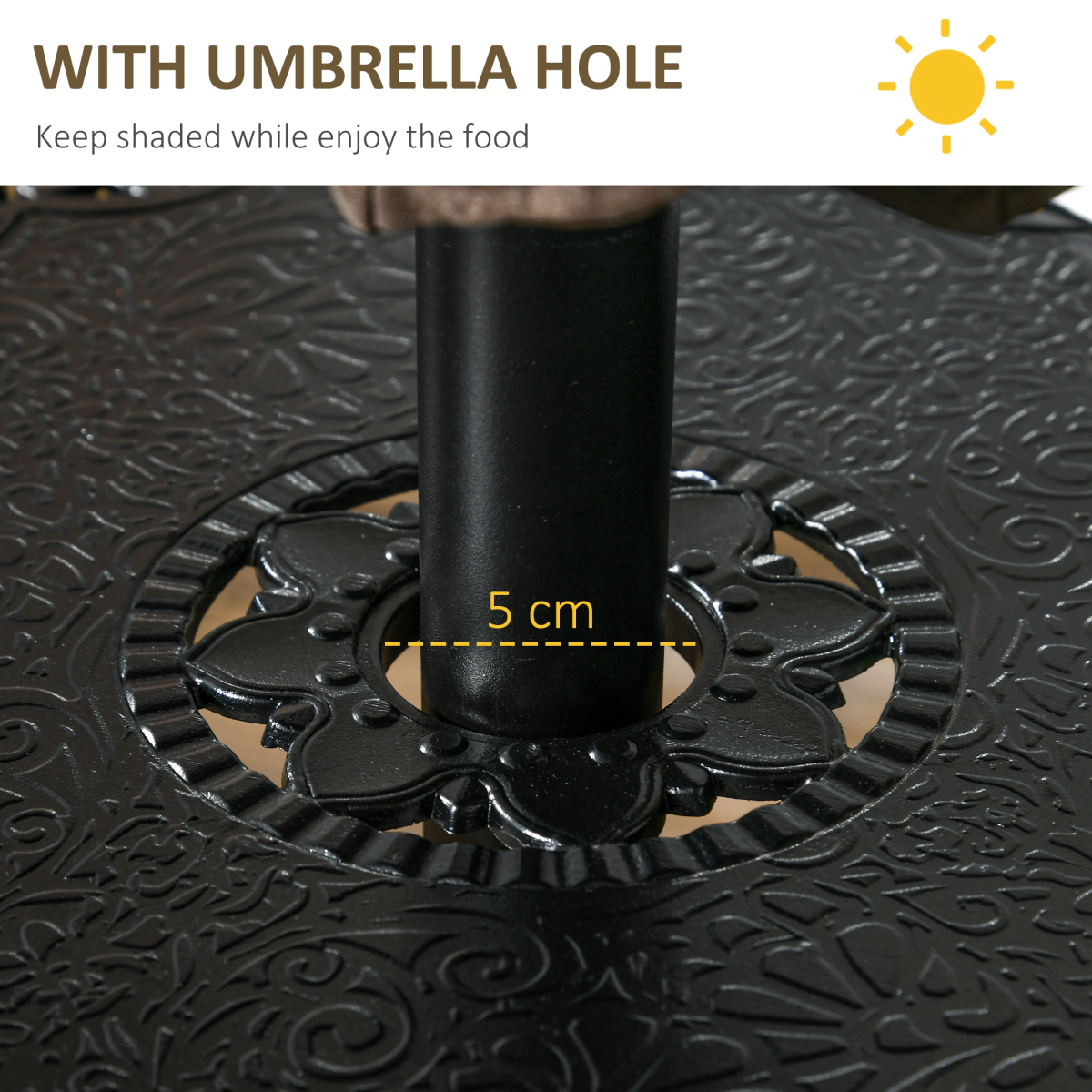 4-Seater Cast Aluminium Dining Set with Cushions and Umbrella Hole