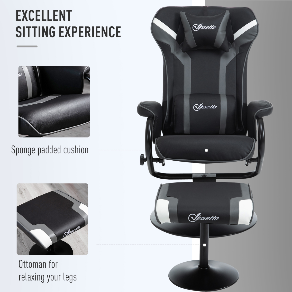 Racing-Style Gaming Chair with Footrest & Pedestal Base Deep Grey