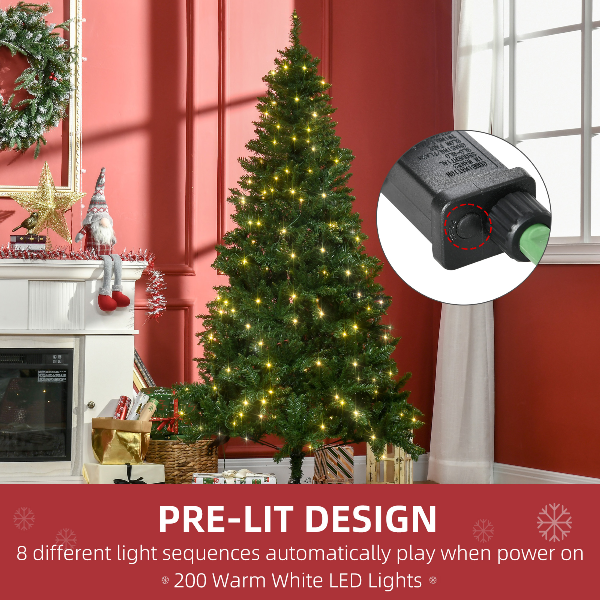 6ft Warm White LED Christmas Tree with 8 Patterns, Green, Controller