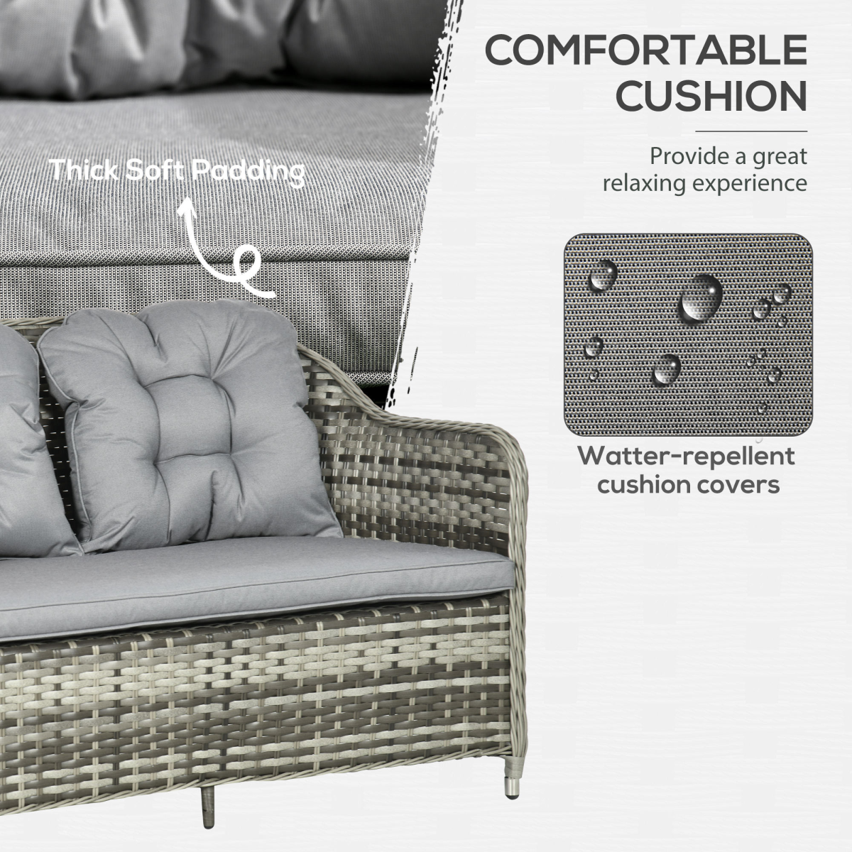 4-Piece Rattan Garden Sofa Set with Cushioned Seats & Glass Table