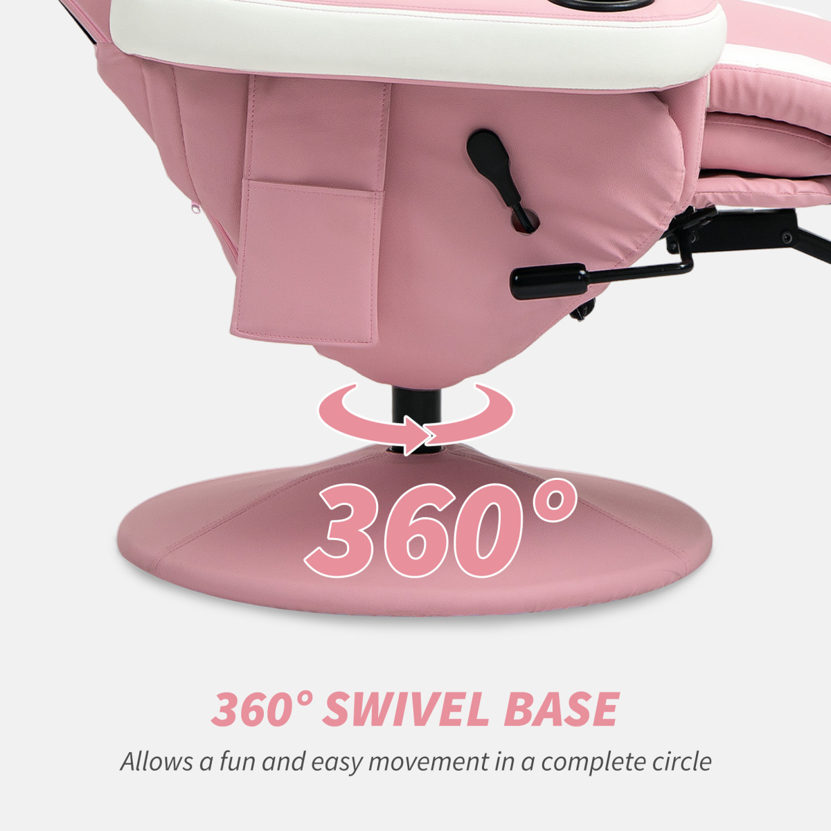 Pink PU Recliner Armchair with Footrest - 135° Recline, 360° Swivel