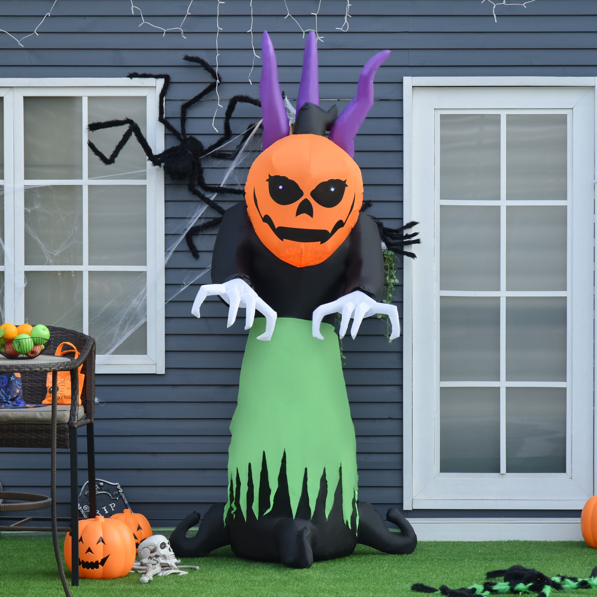 240cm Halloween Pumpkin Ghost Inflatable with LED Eyes - Outdoor Decor