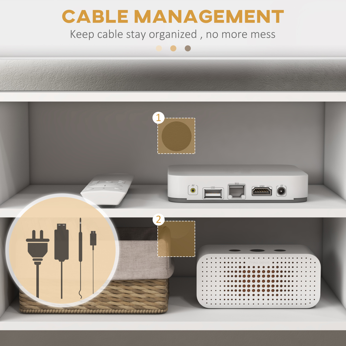 Elegant White TV Stand with Storage & Cable Management for Up to 55" TVs