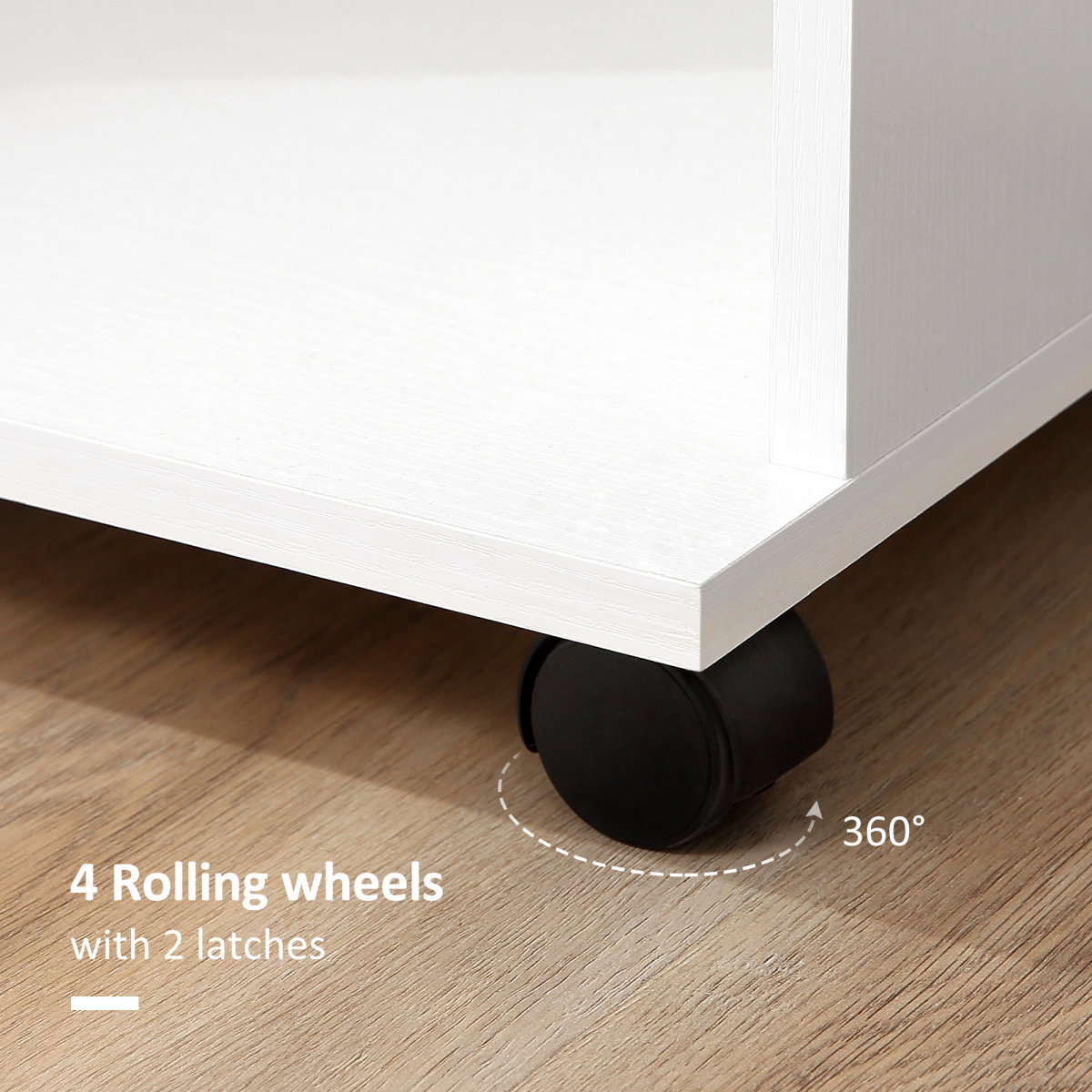 Versatile White Storage Wardrobe with Shelves & Wheels for Easy Organization