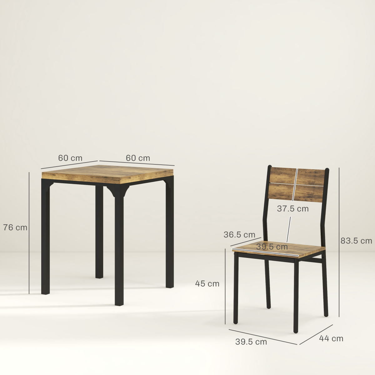 Rustic Brown 3-Piece Compact Dining Set with Metal Frame - Perfect for Small Spaces!