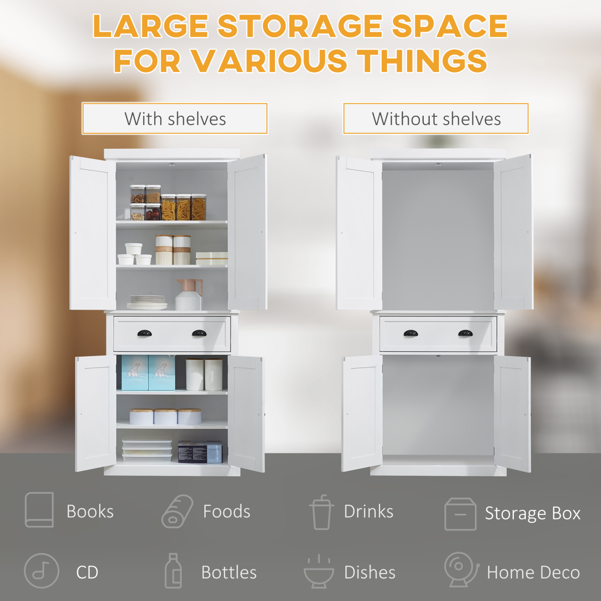Elegant MDF Freestanding Kitchen Pantry Cabinet - Maximize Storage in Style