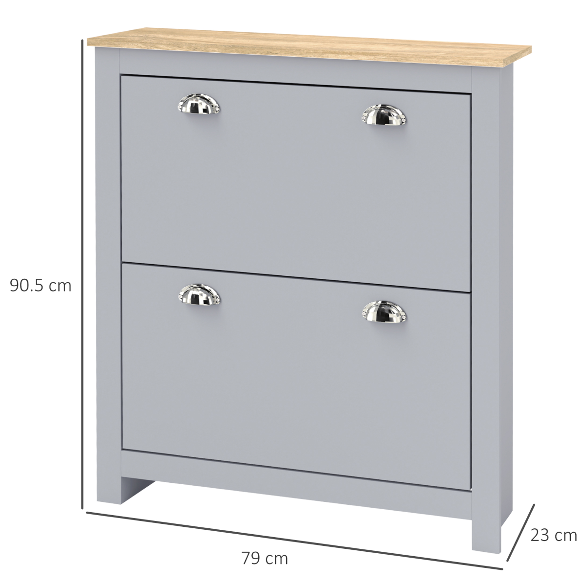 Stylish 2-Drawer Shoe Cabinet with Flip Doors - Space-Saving Grey Design