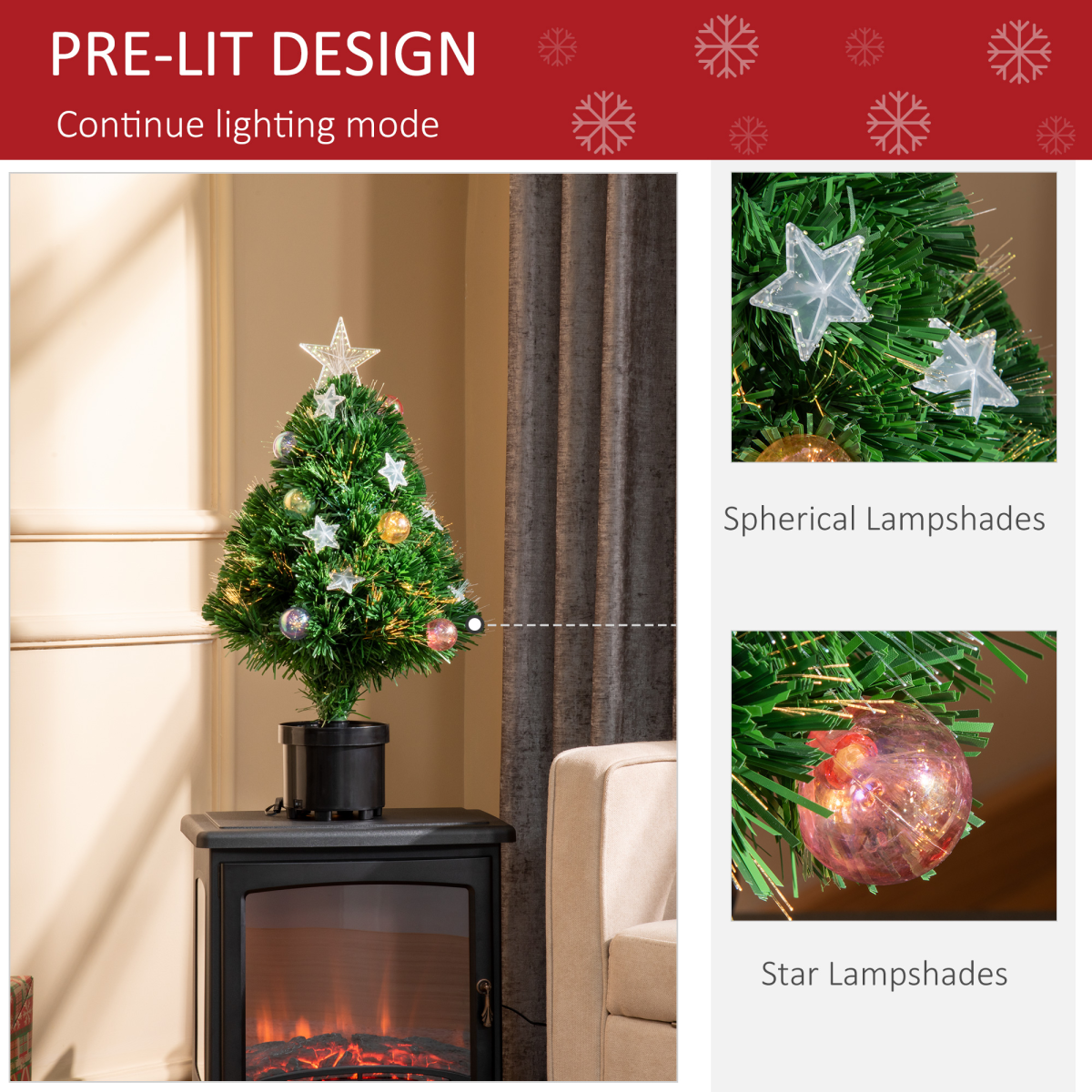 2ft Pre-Lit Tabletop Christmas Tree with LED Lights, Pot & 60 Colorful Baubles