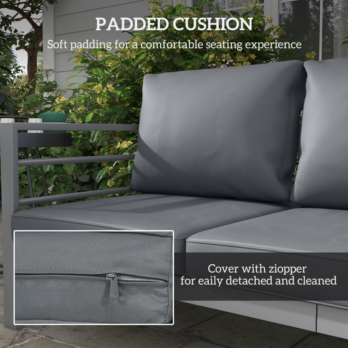 3-Seater Aluminium Garden Bench with Cushions - Grey