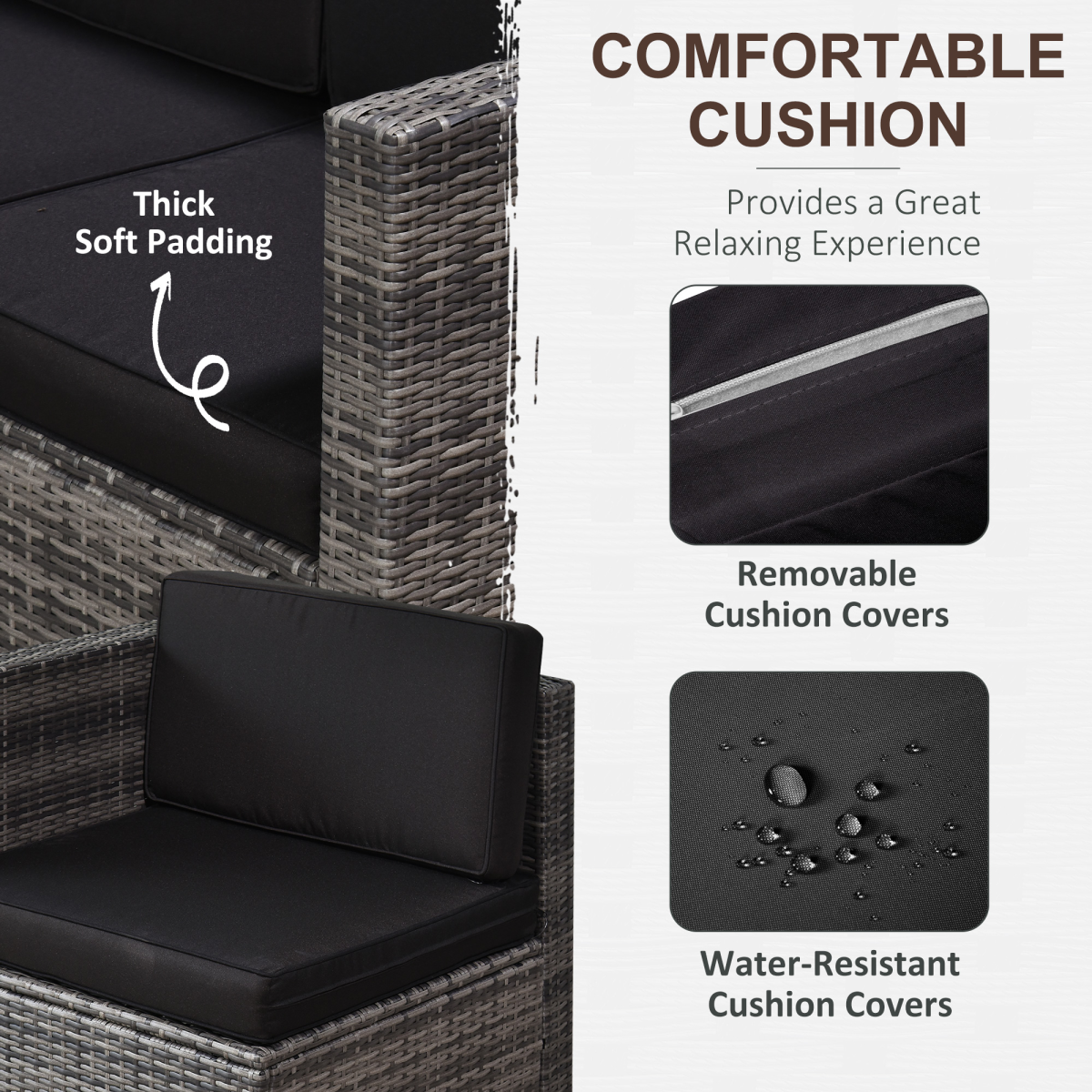 6-Seater Rattan Outdoor Sofa Set with Cushions – Grey