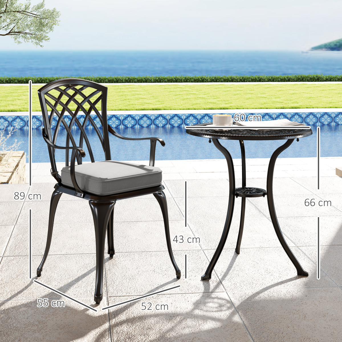 3-Piece Aluminium Garden Set: Round Table, Cushions, Parasol Hole