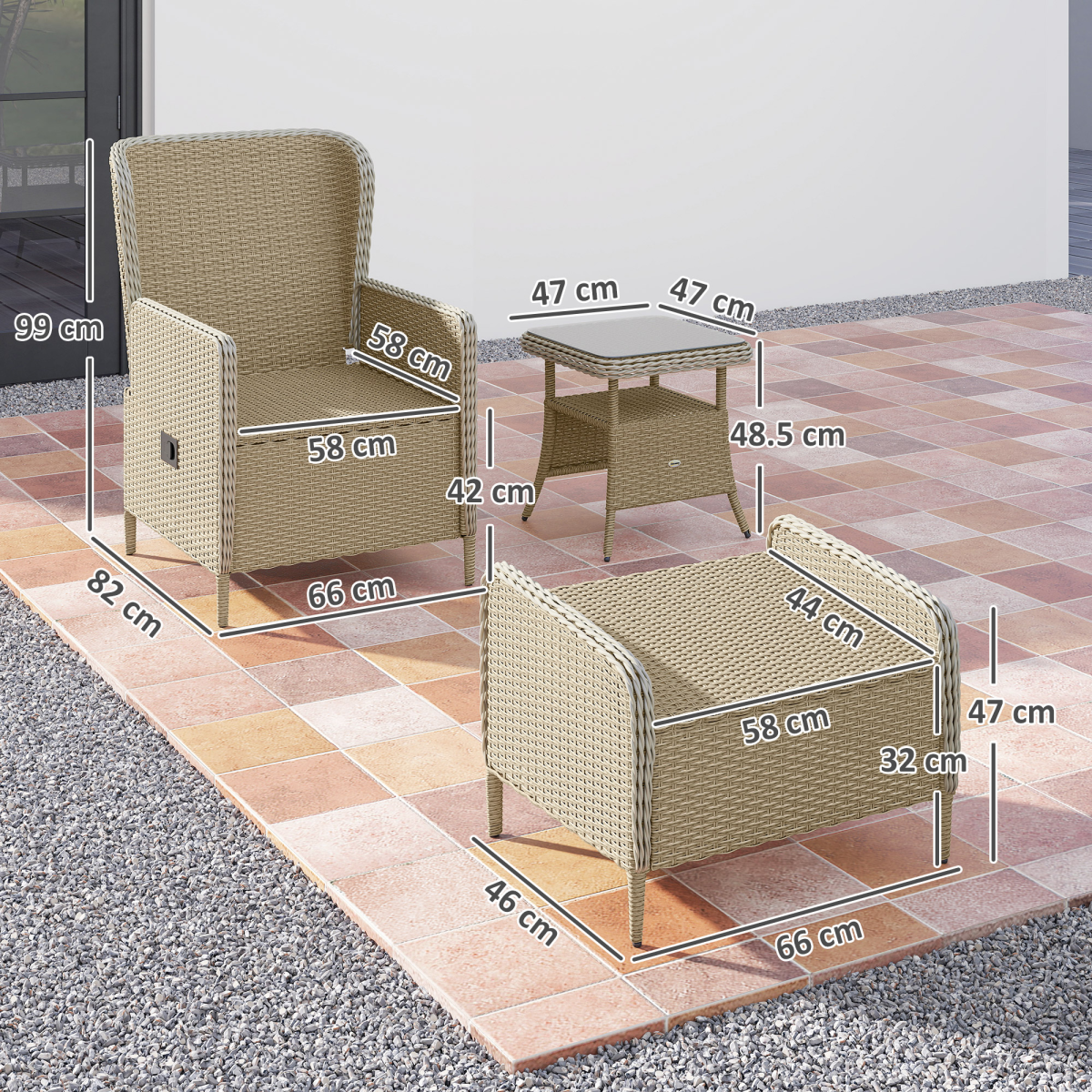 Light Grey Rattan 5-Piece Garden Lounge Set with Reclining Armchairs