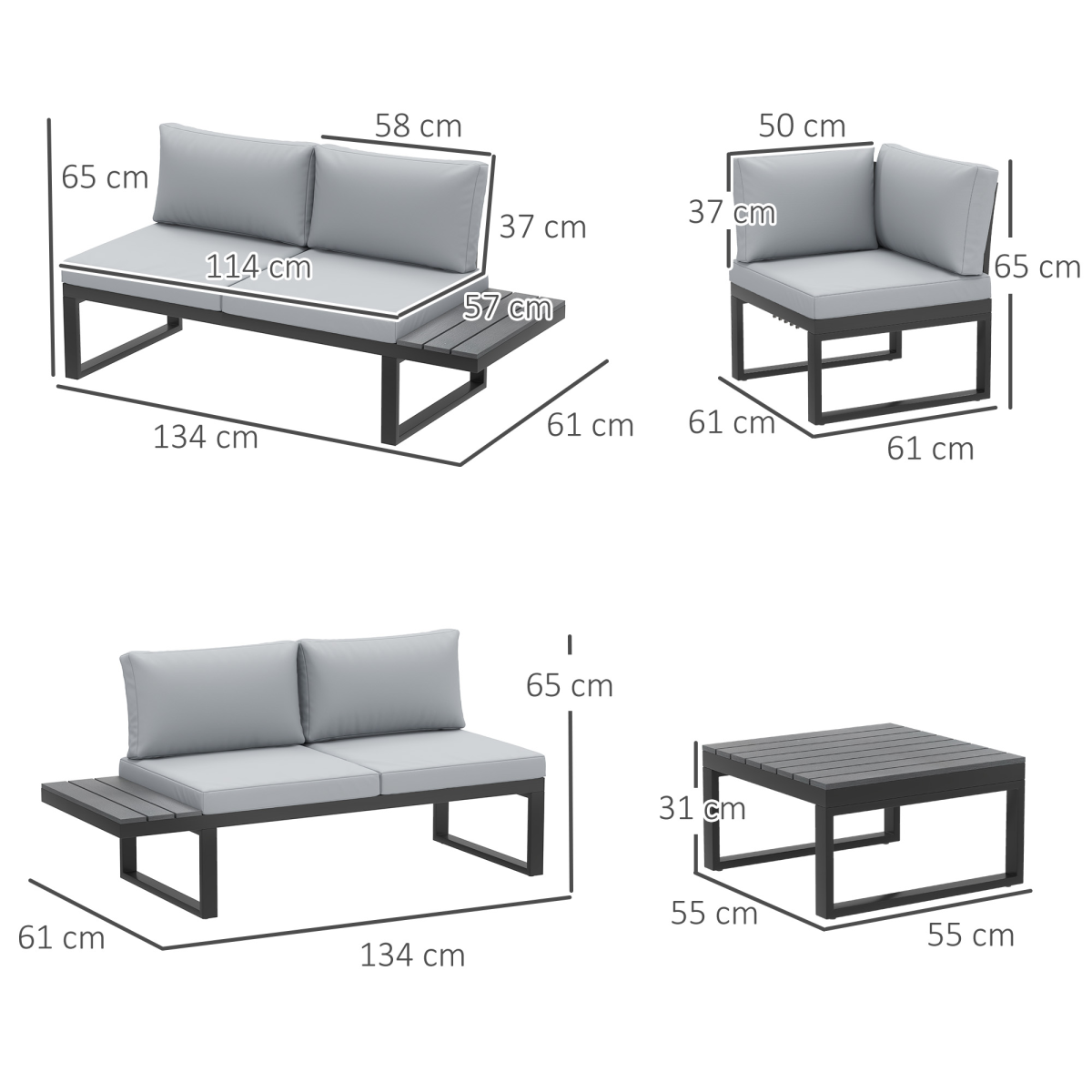 4-Piece Garden Set with 5-Level Reclining Corner Sofa
