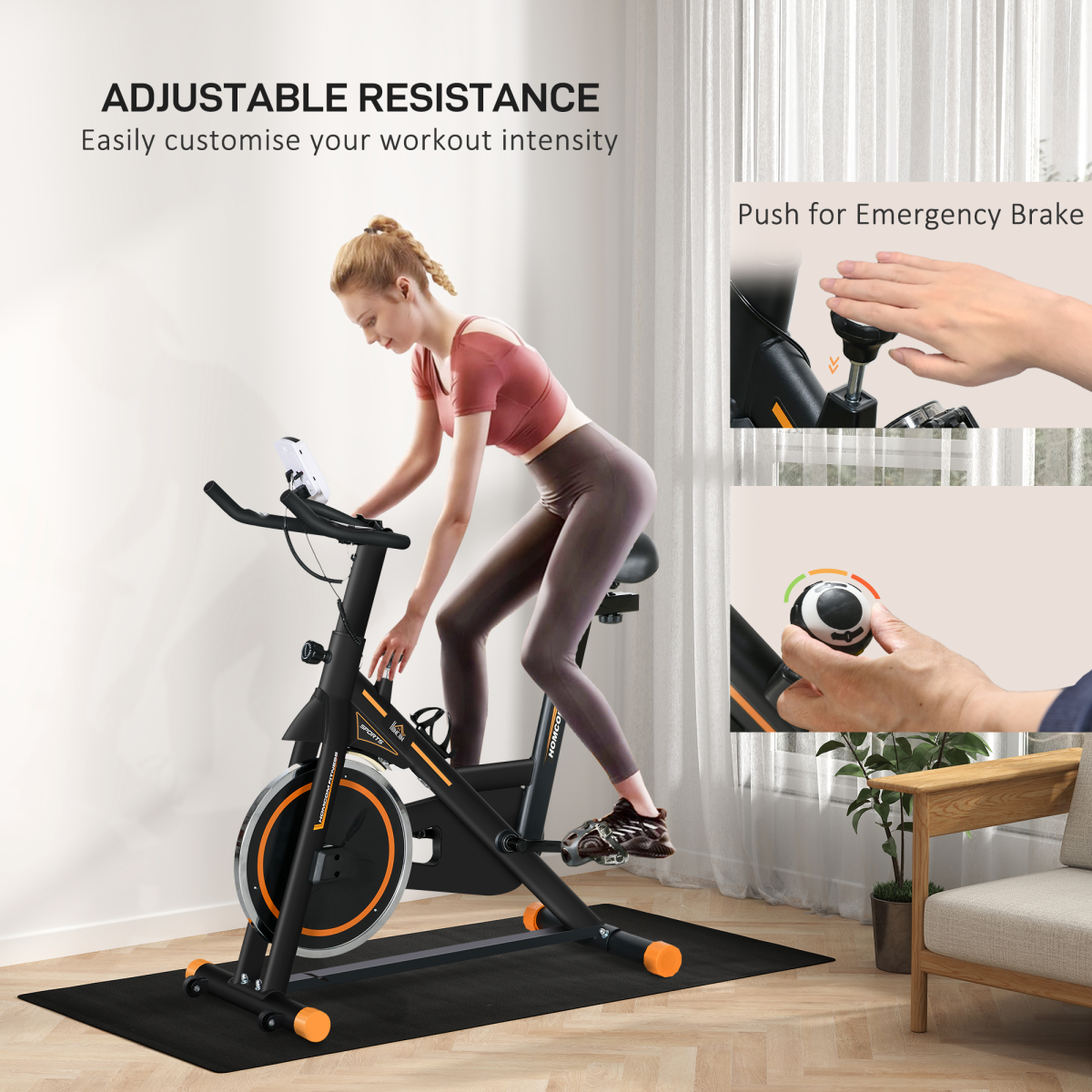 Indoor Cycling Bike: LCD Display, Heart Rate Sensor, Orange Power