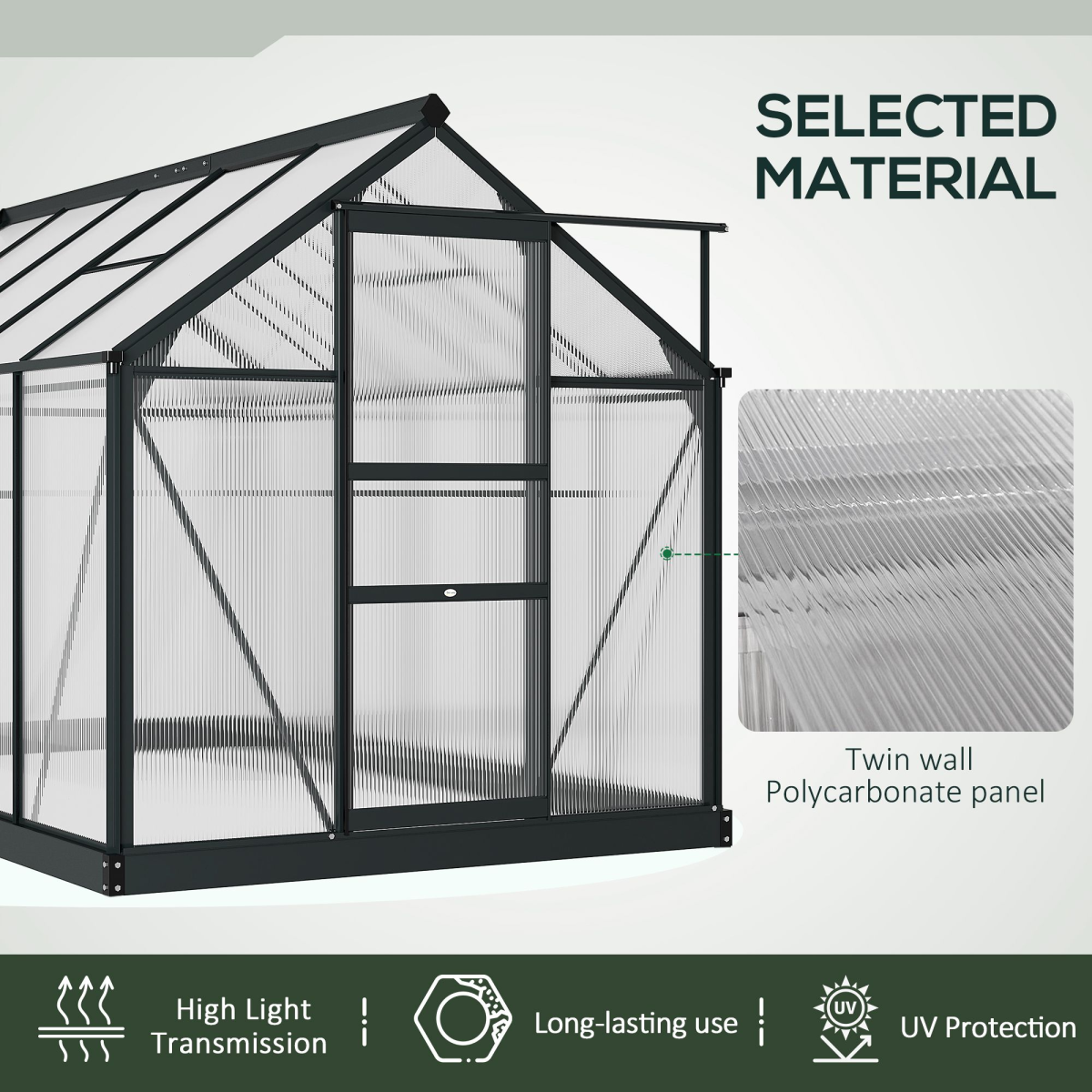 Polycarbonate Walk-In Garden Greenhouse with Aluminium Frame, 6x10 ft