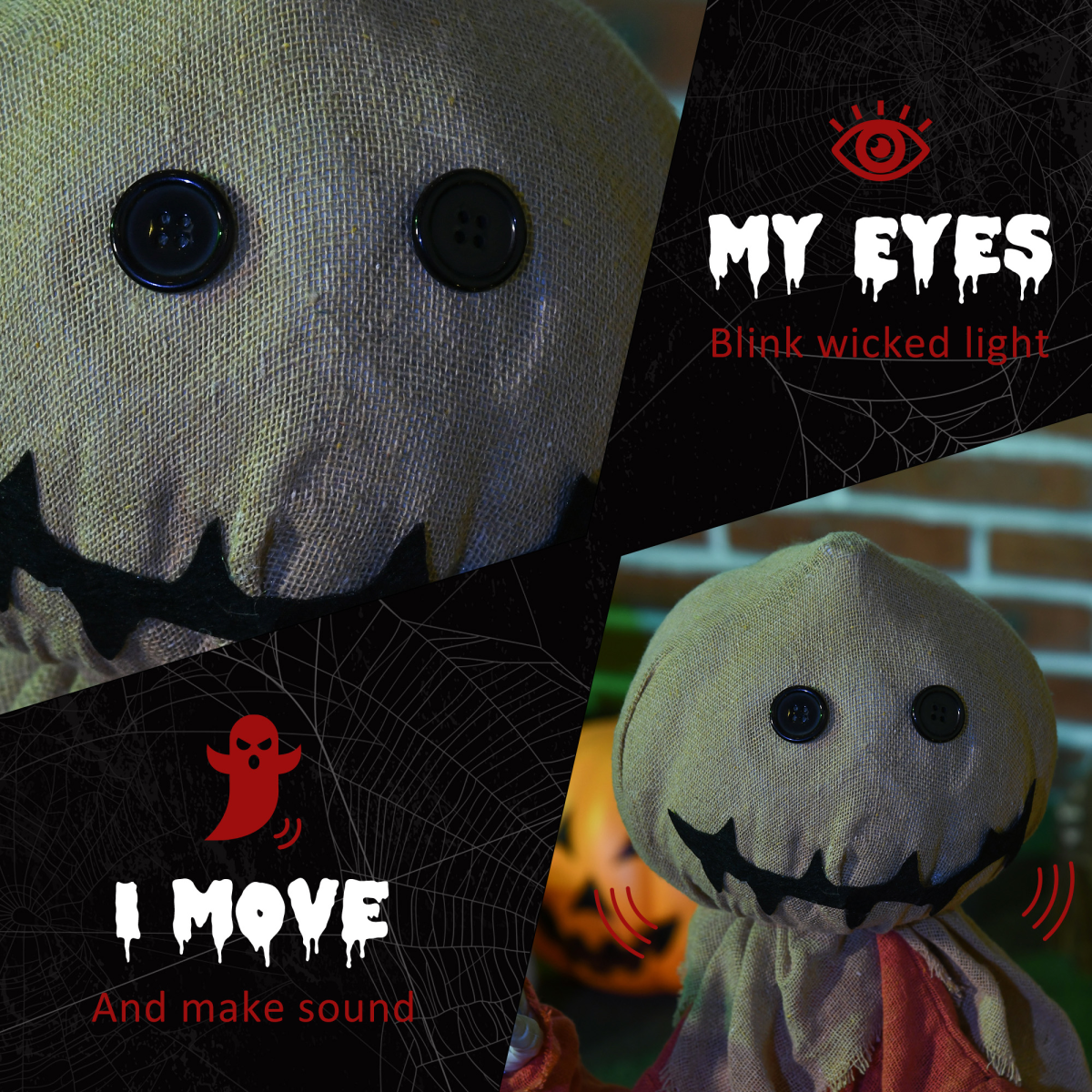 80cm Outdoor Halloween Witch Prop with Light-Up Eyes (Battery-Operated)