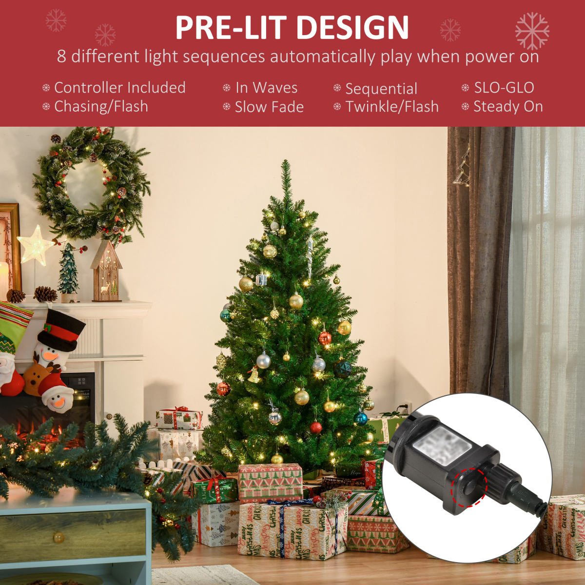 5-Foot Warm White LED Christmas Tree - Realistic Green with 8 Light Modes