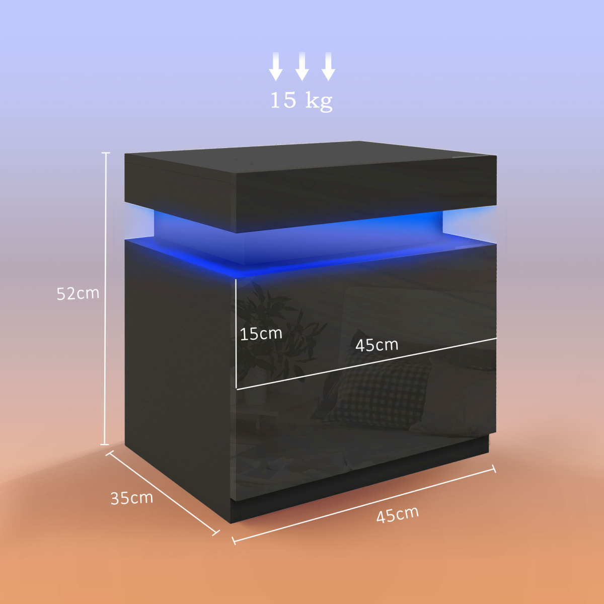 Illuminate Your Space: LED Bedside Table with 2 Drawers in Black