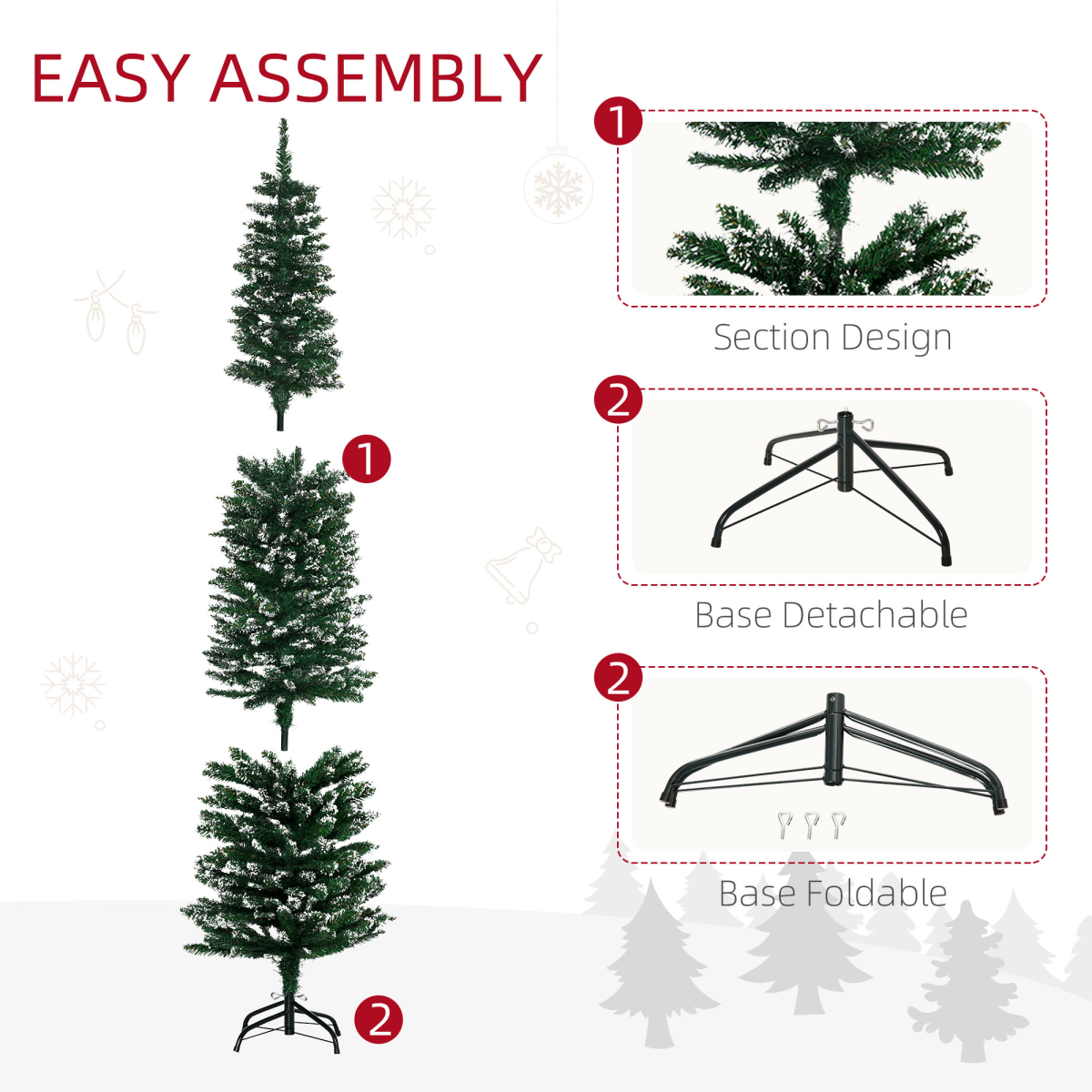Snow-Dipped 6.5ft Pencil Christmas Tree, Foldable with Black Stand