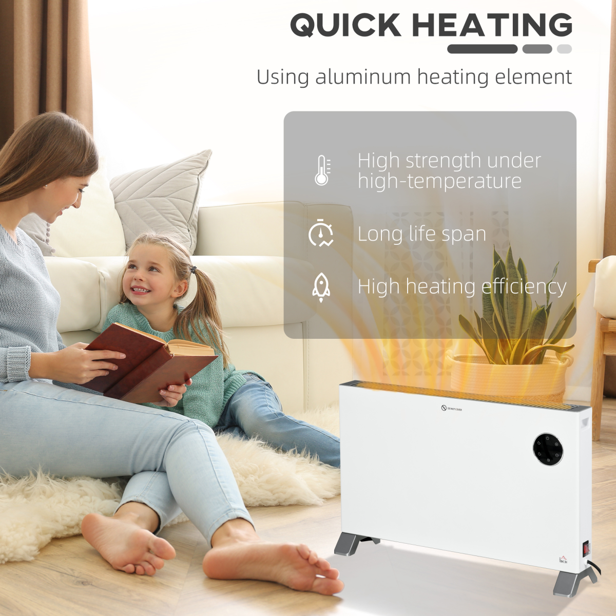 2000W Slim Electric Convector Heater with LED Display - White