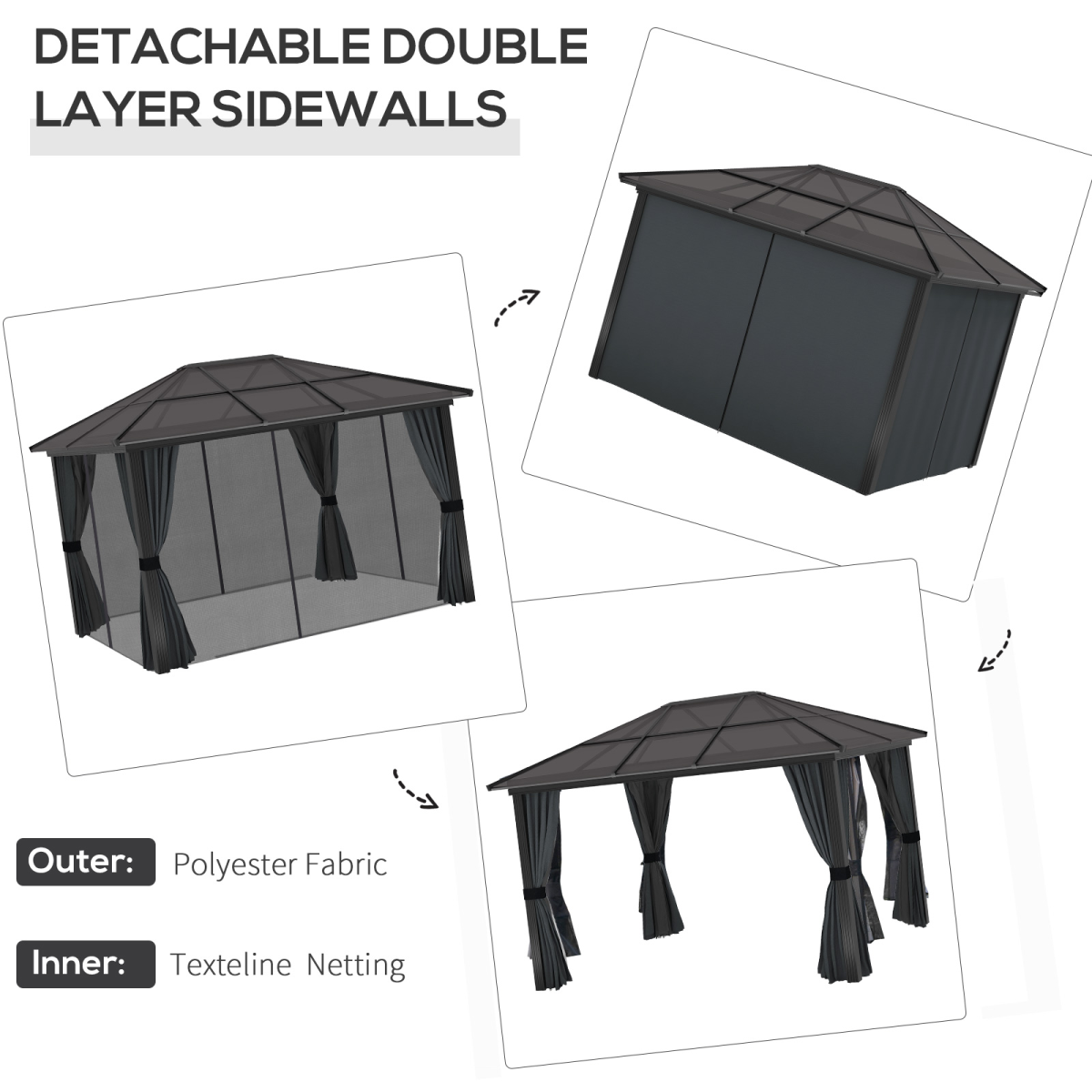 3x3.6m Aluminium Hardtop Gazebo with Polycarbonate Roof