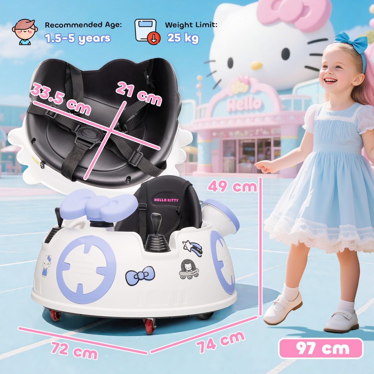 Hello Kitty Ride-On Bumper Car with Remote Control White