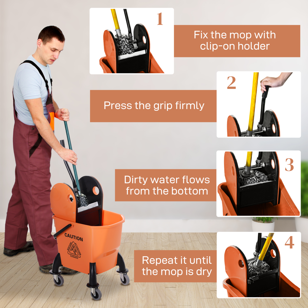 Ultimate Rolling Mop Bucket with Wringer & Easy-Clean Design