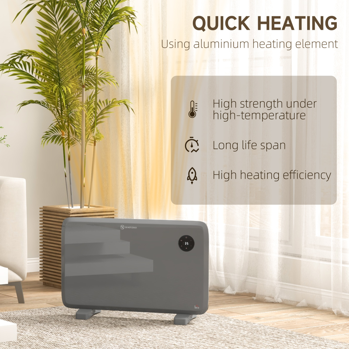 1200W Slimline Electric Heater with LED Display - Quiet, Modern & Safe