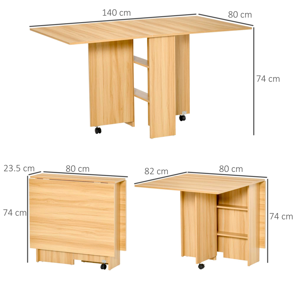 Space-Saving Foldable Dining Table with Convenient Storage Shelves