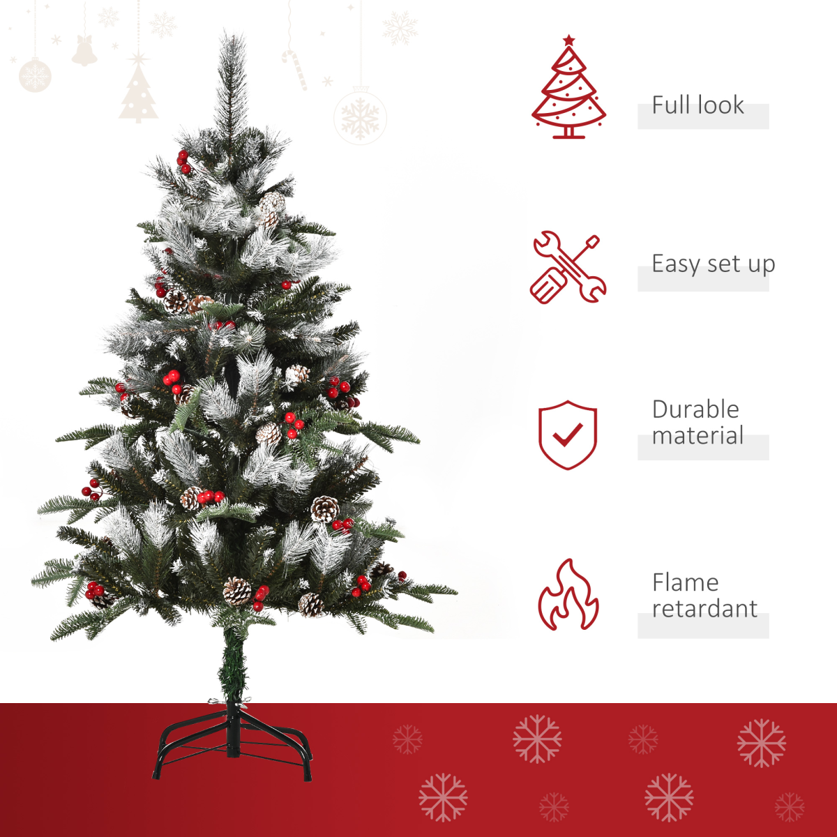 4ft Snow-Dipped Christmas Tree with Foldable Berries & Pinecones - Green/White