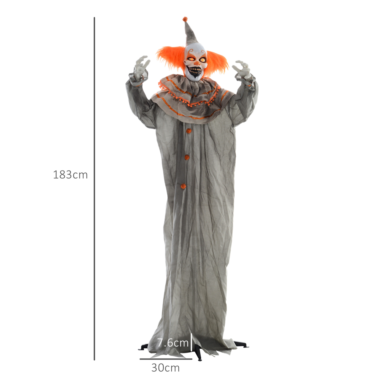 Halloween Clown Animatronic Prop with Light-Up Eyes, Indoor/Outdoor