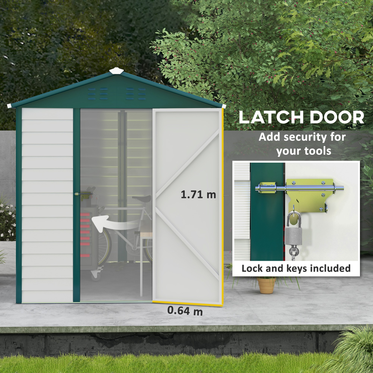 9x6 Galvanized Metal Garden Shed - Lockable Backyard Tool Storage