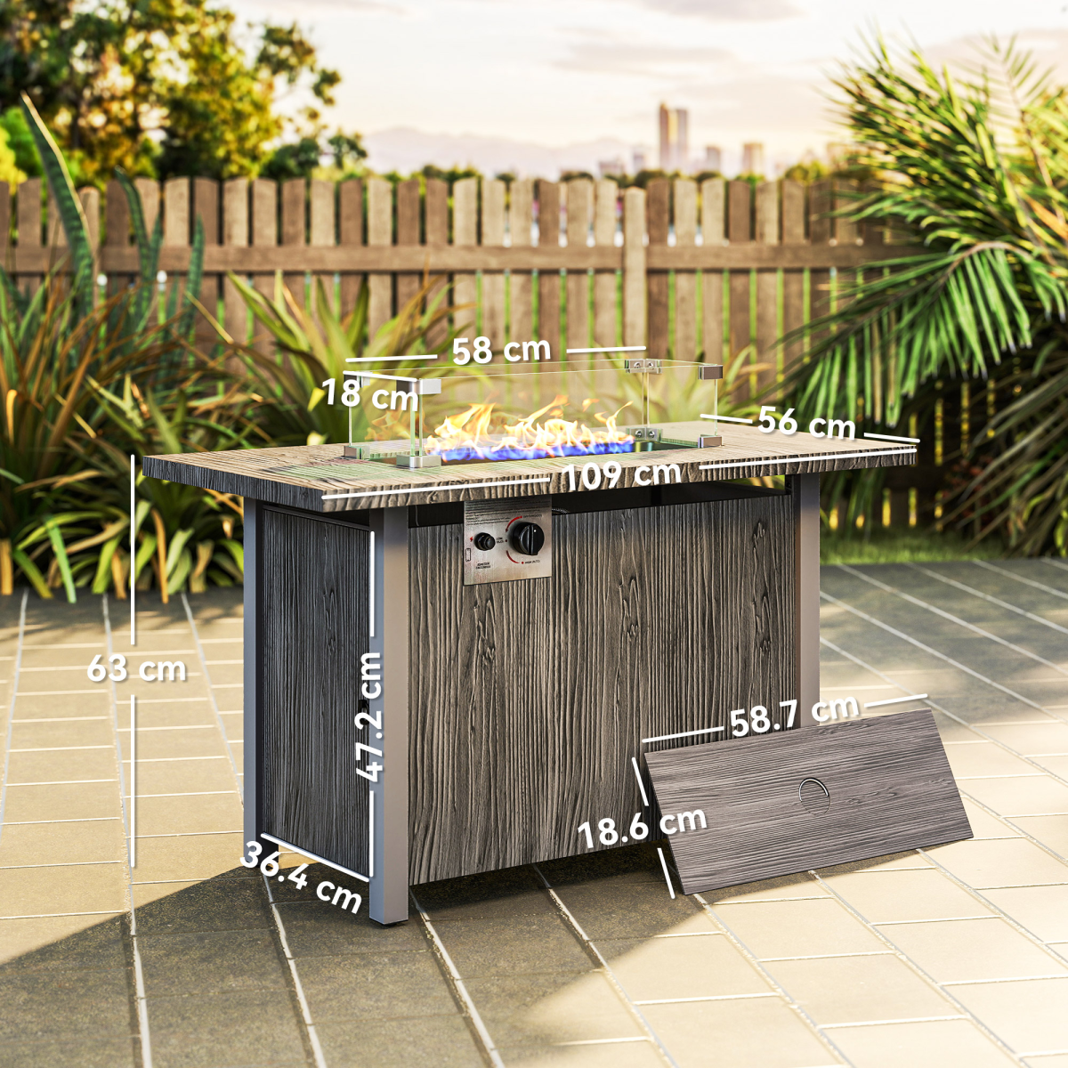 50,000 BTU Gas Fire Pit Table with Cover - Elegant Dark Grey Design