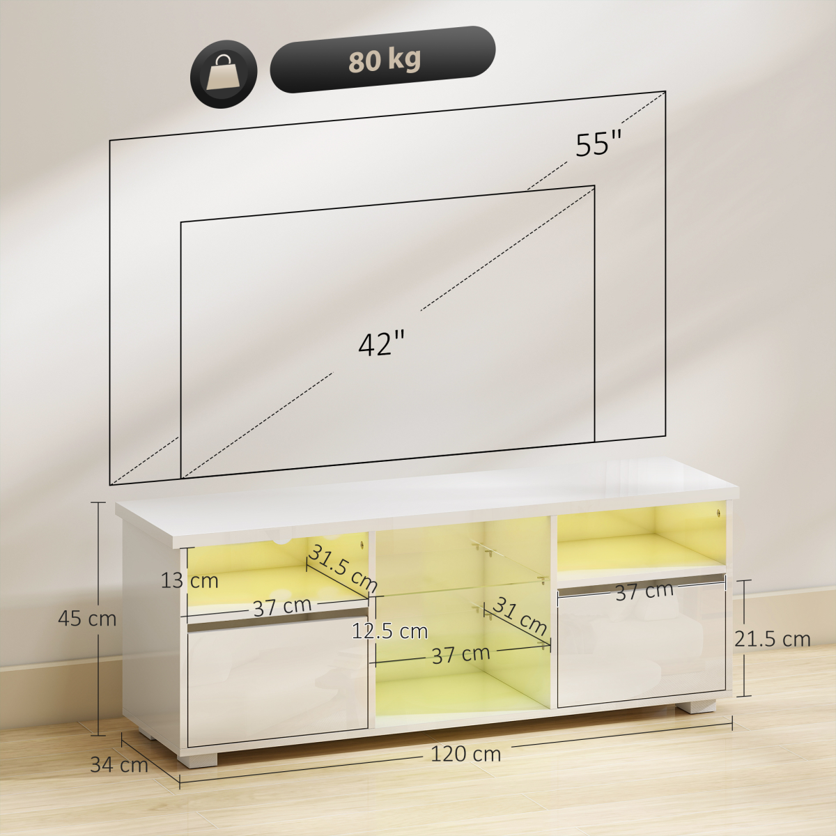 Illuminate Your Space: Glossy LED TV Stand Cabinet in Sleek White