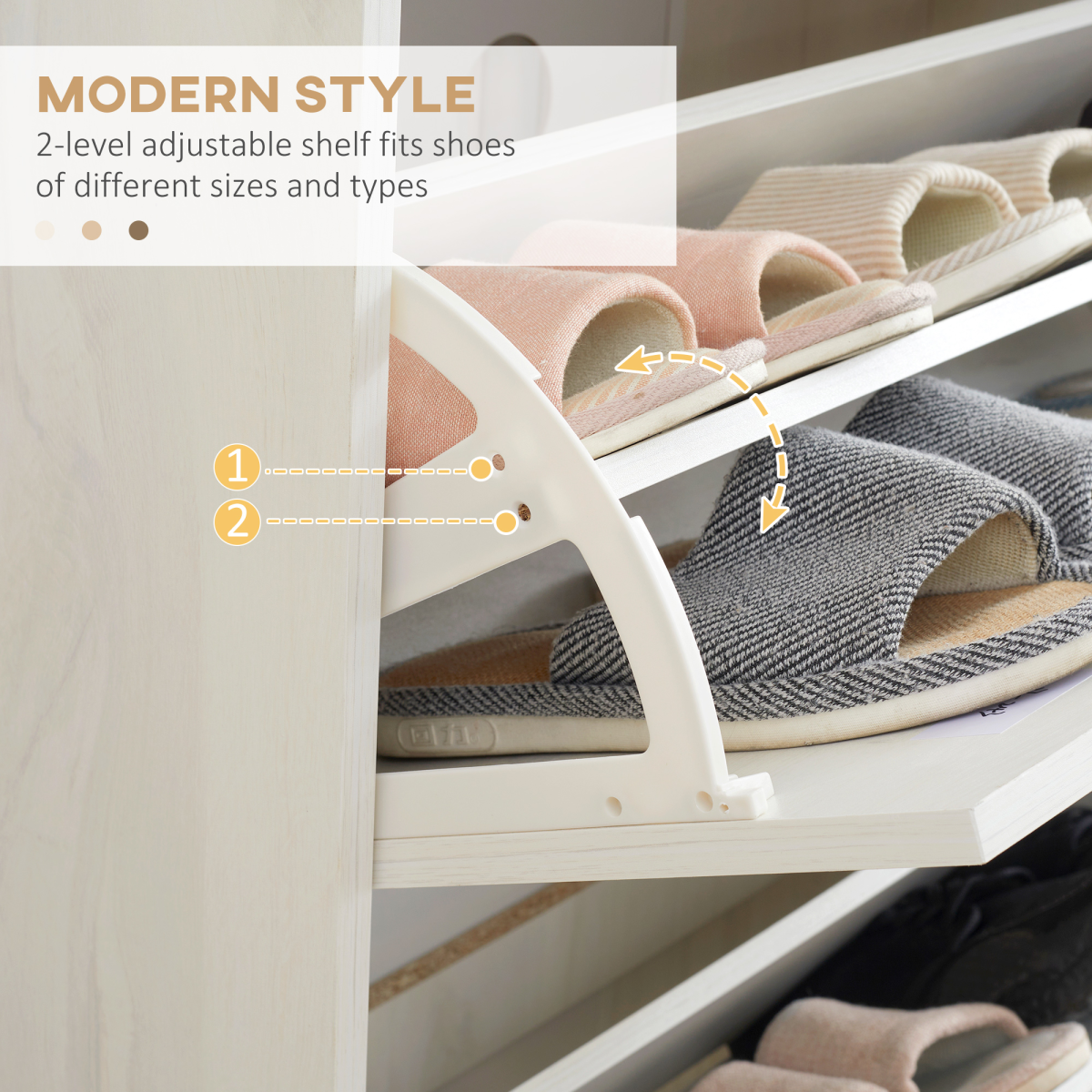 Slim Shoe Storage Cabinet - 12 Pair Capacity with 3 Adjustable Flip Drawers