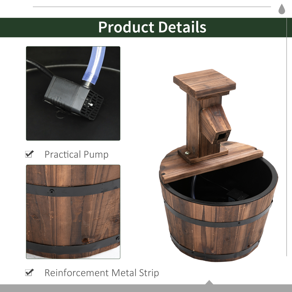 Wood Barrel Pump Water Fountain for Patio and Garden - Electric Water Feature