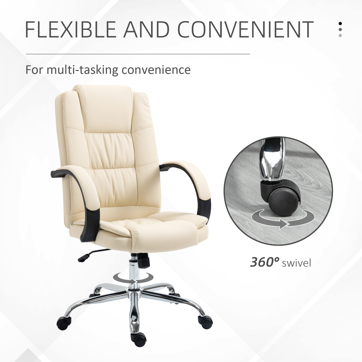 PU Leather Executive Office Chair - High Back, Height Adjustable, Beige